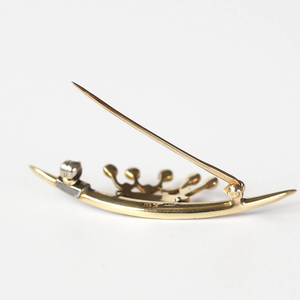 【ANTIQUE】France 14k Gold Crescent Moon Brooch