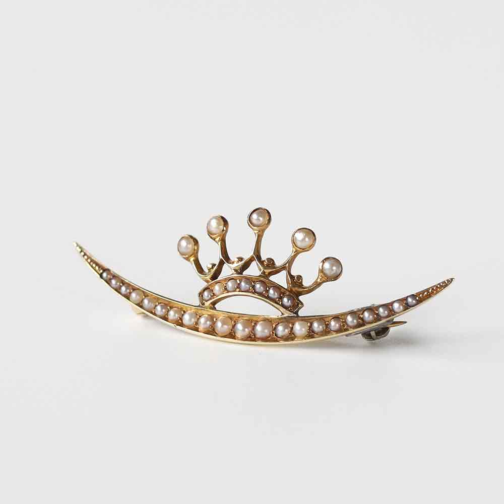 【ANTIQUE】France 14k Gold Crescent Moon Brooch