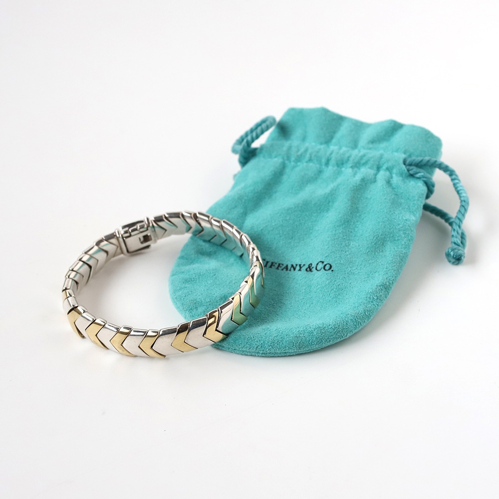 【1990s】TIFFANY&Co. Chevron Wave Bracelet 18k/925