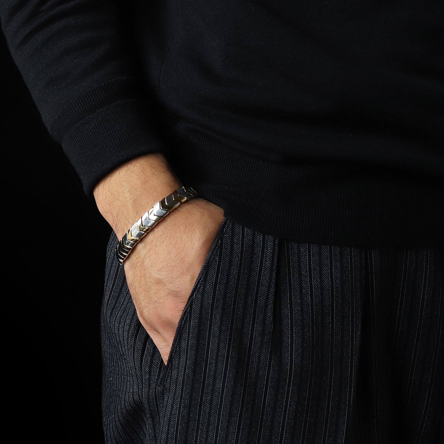 【1990s】TIFFANY&Co. Chevron Wave Bracelet 18k/925