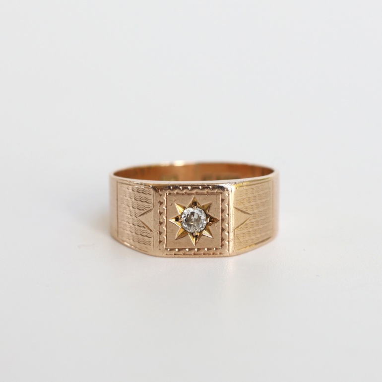 【1933】9k Gold Diamond Signet Ring