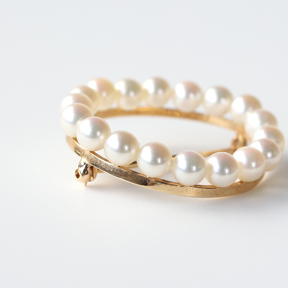 【1980s】TIFFANY&Co. 14k Gold Pearl Circular Brooch