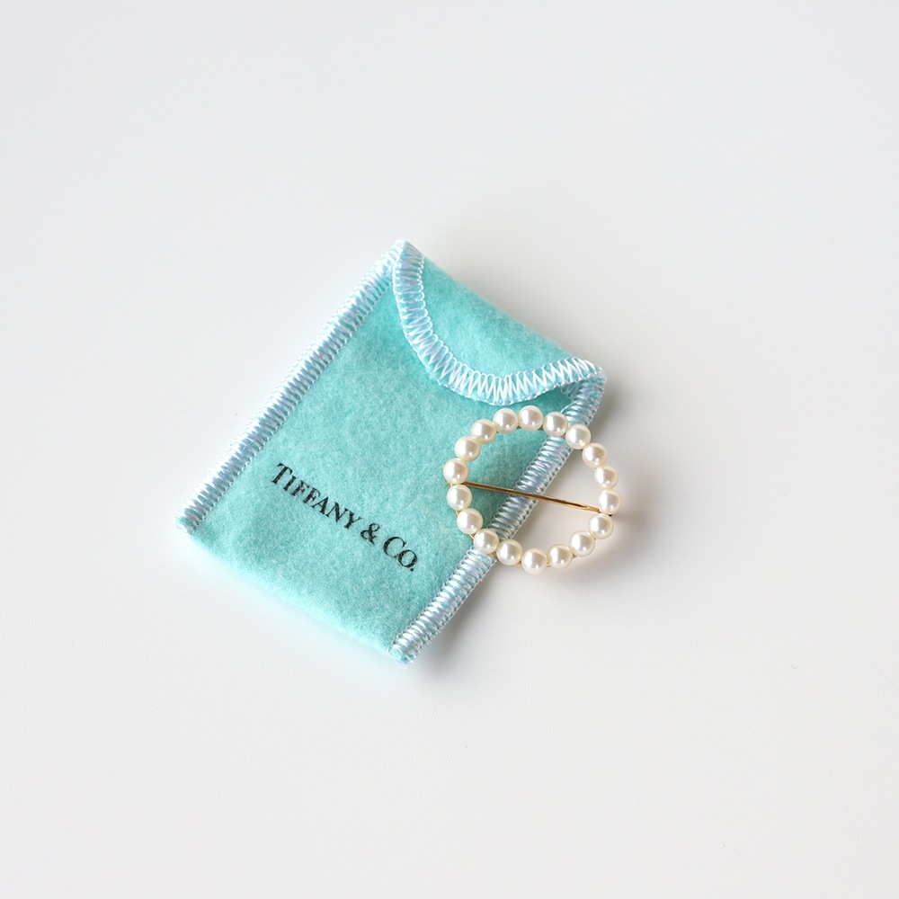 【1980s】TIFFANY&Co. 14k Gold Pearl Circular Brooch