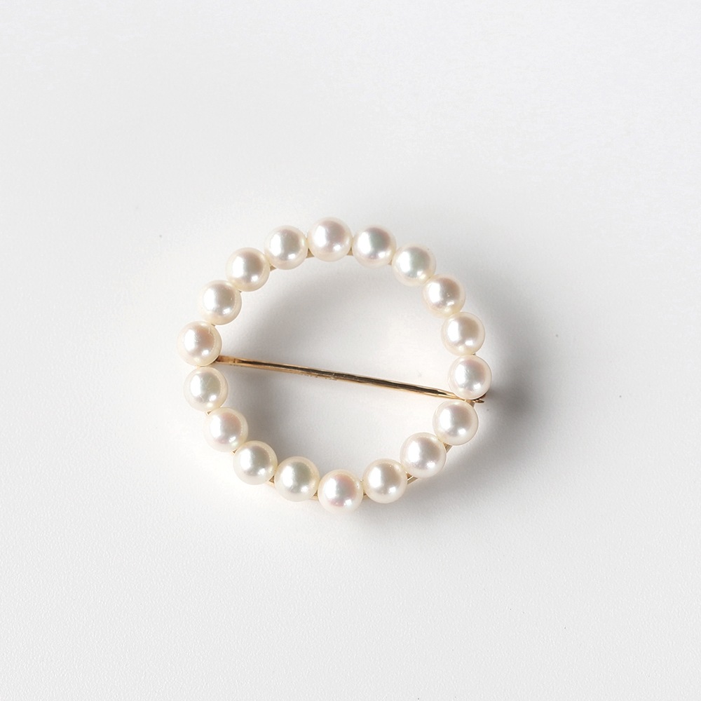 【1980s】TIFFANY&Co. 14k Gold Pearl Circular Brooch