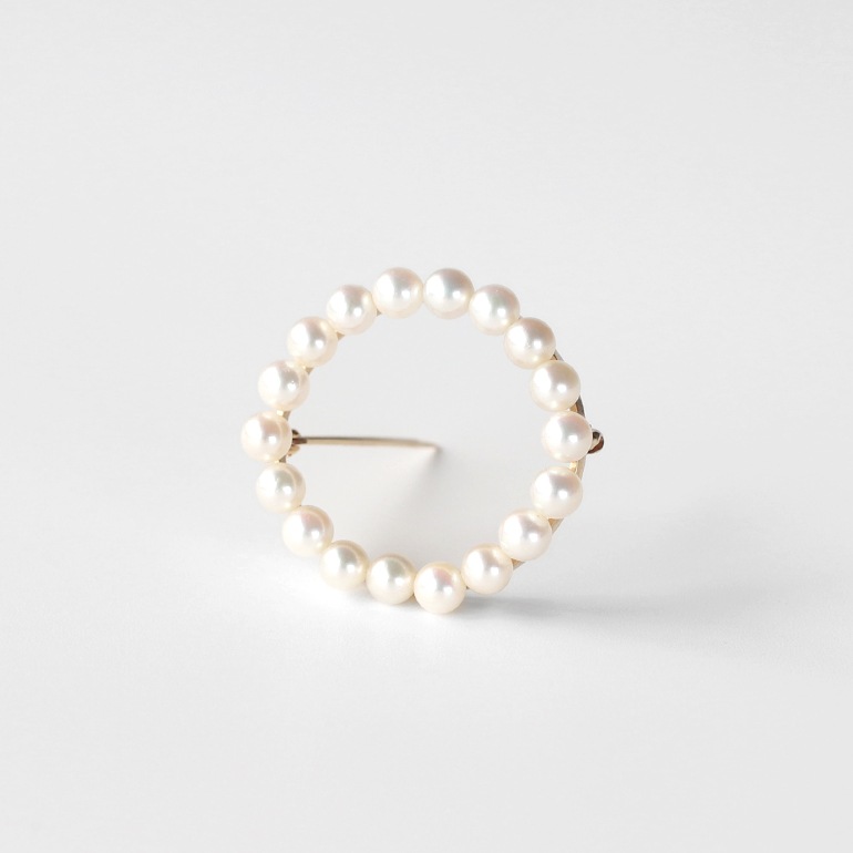 【1980s】TIFFANY&Co. 14k Gold Pearl Circular Brooch
