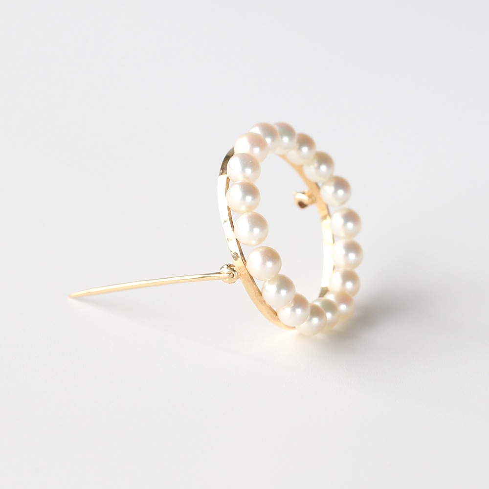 【1980s】TIFFANY&Co. 14k Gold Pearl Circular Brooch