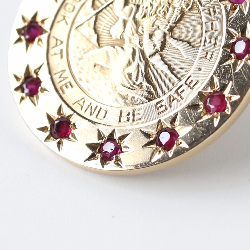 【VINTAGE】TIFFANY&Co. 14K Gold St.Christopher Medal Charm Necklace with Ruby