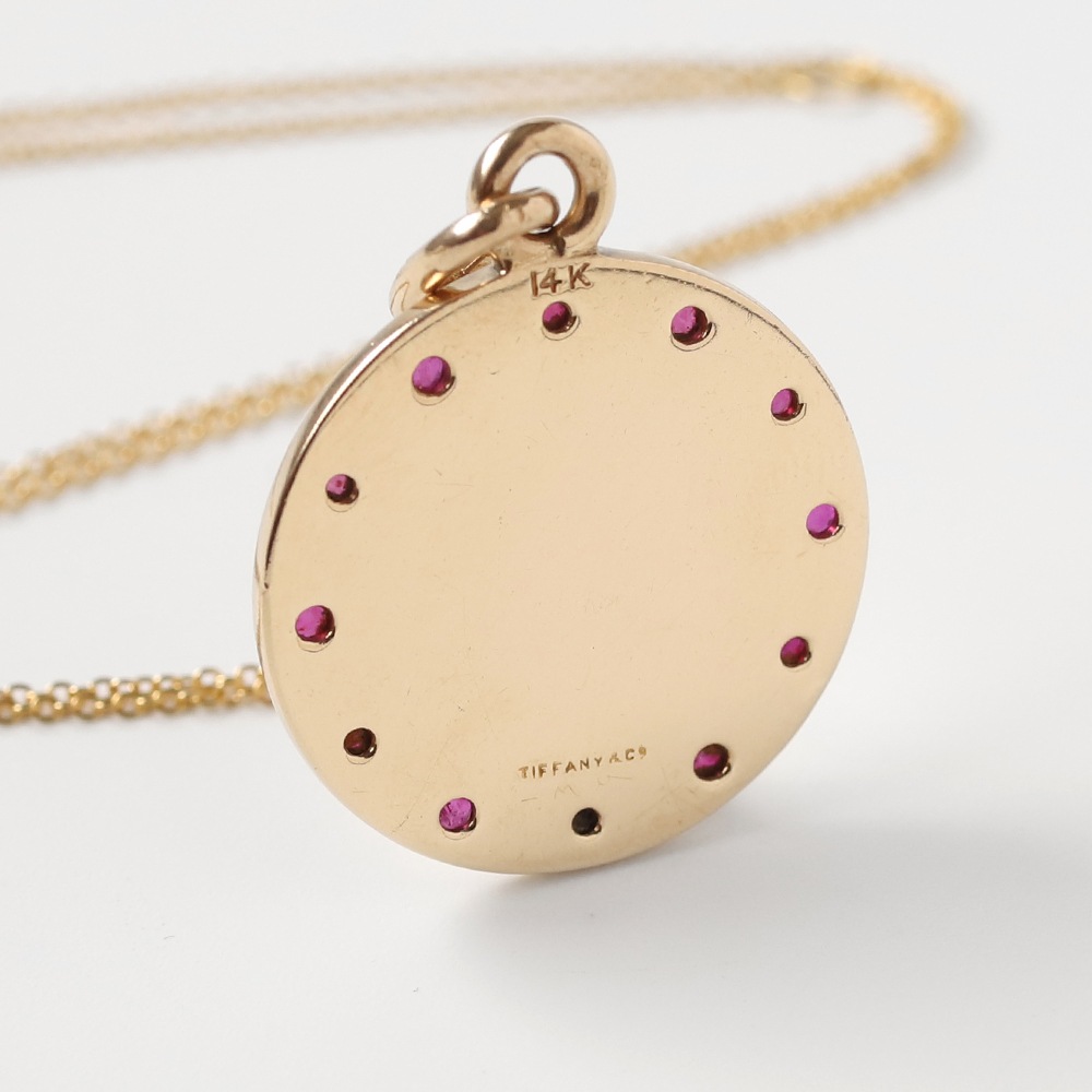 【VINTAGE】TIFFANY&Co. 14K Gold St.Christopher Medal Charm Necklace with Ruby