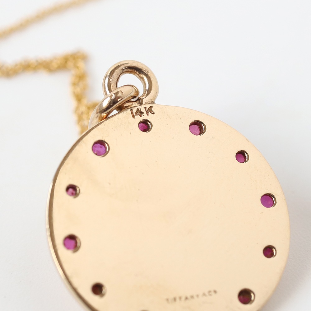 【VINTAGE】TIFFANY&Co. 14K Gold St.Christopher Medal Charm Necklace with Ruby