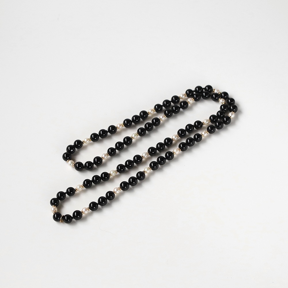 【1980s】TIFFANY&Co.<br>14k Gold Onyx&Pearl Ball Necklace