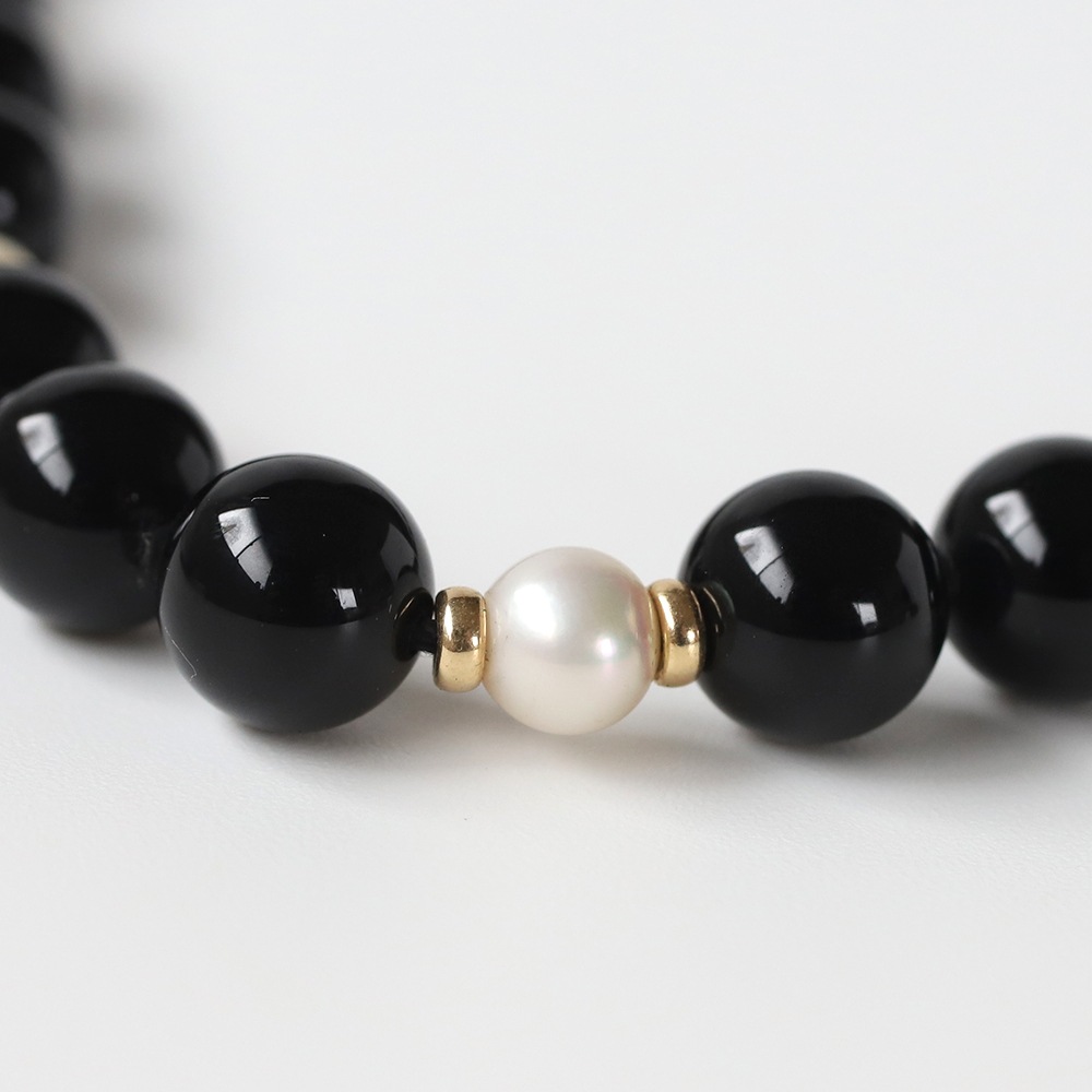 【1980s】TIFFANY&Co.<br>14k Gold Onyx&Pearl Ball Necklace