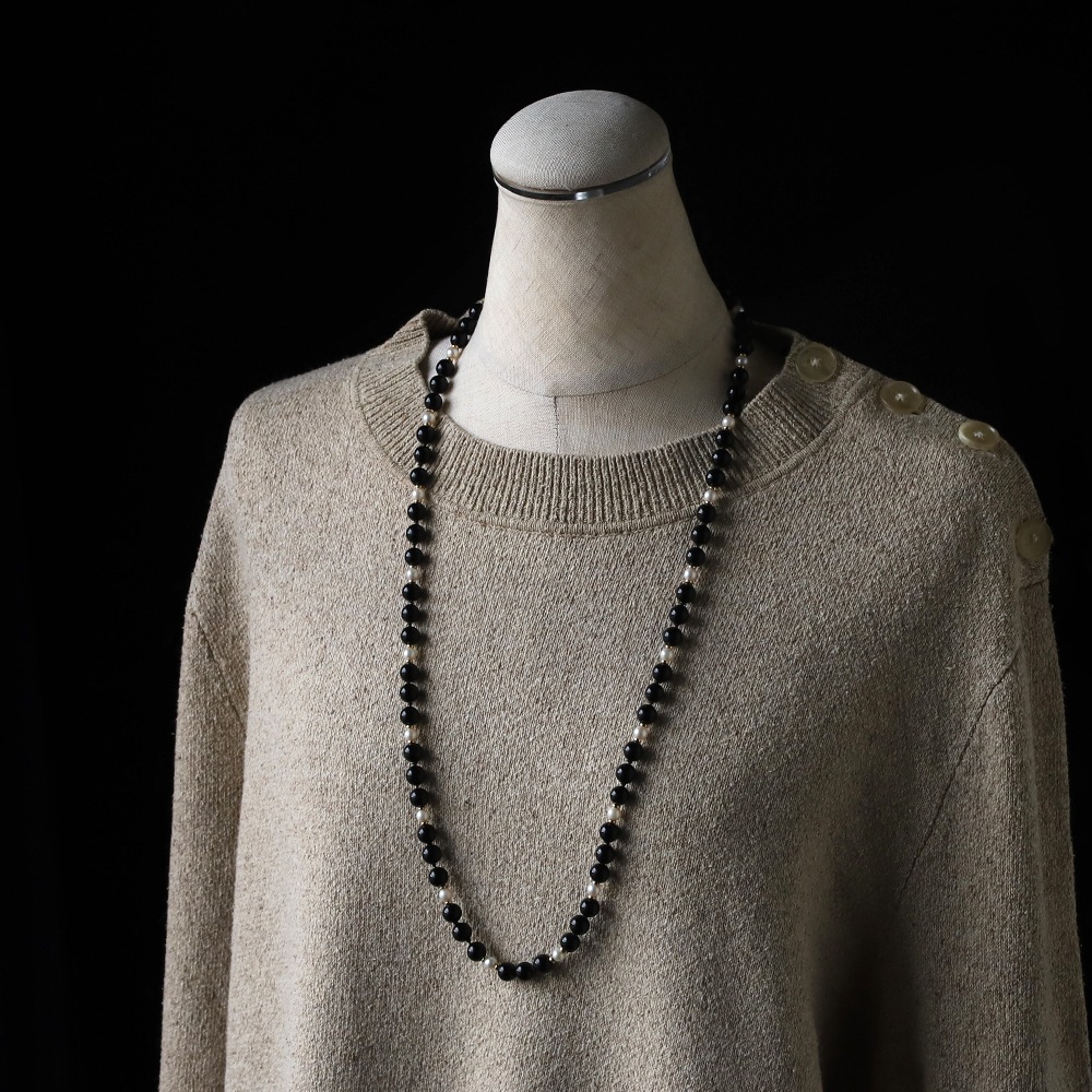 【1980s】TIFFANY&Co.<br>14k Gold Onyx&Pearl Ball Necklace