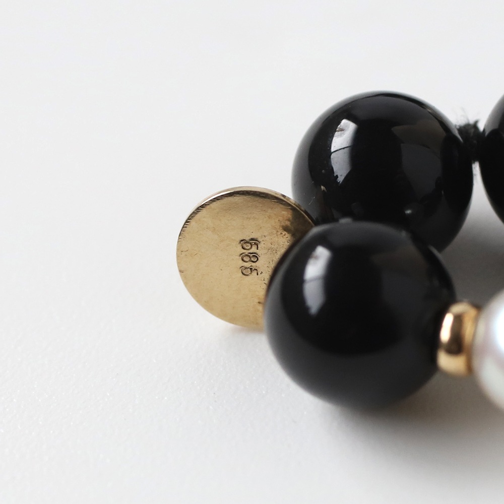 【1980s】TIFFANY&Co.<br>14k Gold Onyx&Pearl Ball Necklace