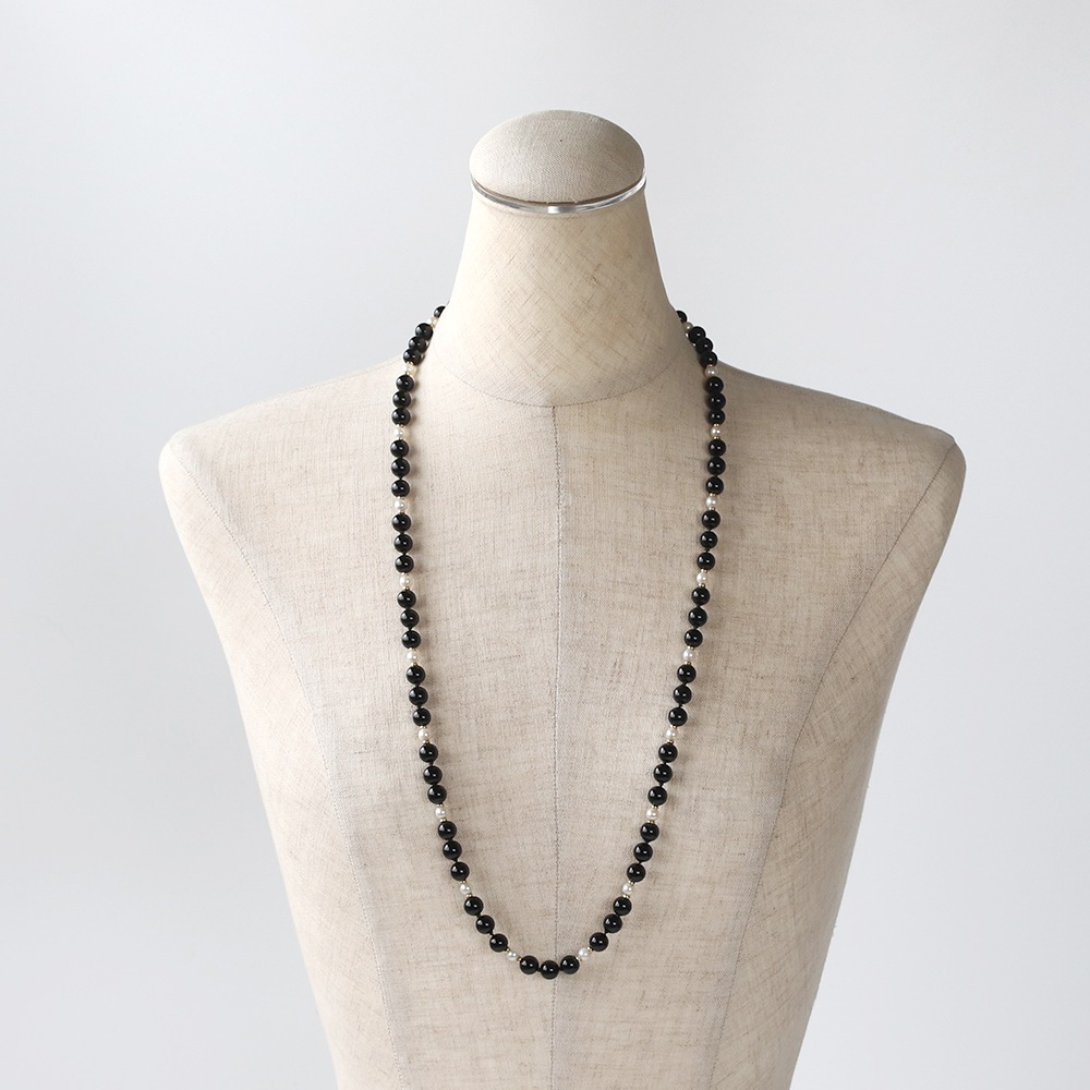 【1980s】TIFFANY&Co.<br>14k Gold Onyx&Pearl Ball Necklace