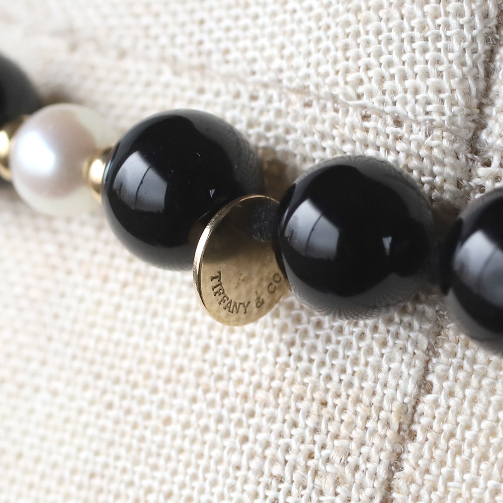 【1980s】TIFFANY&Co.<br>14k Gold Onyx&Pearl Ball Necklace