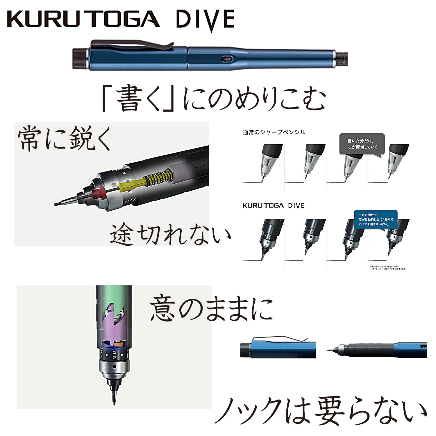 三菱鉛筆 KURUTOGA DIVE ハイスペックモデル シャープペンシル 芯径0.5