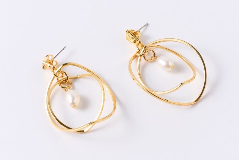 ダブルフープ パールピアス ゴールド S
