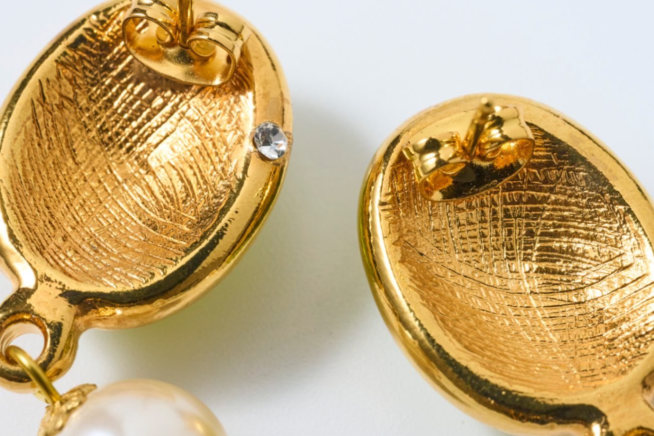 ヴィンテージガラス パールドロップピアス M グリーン