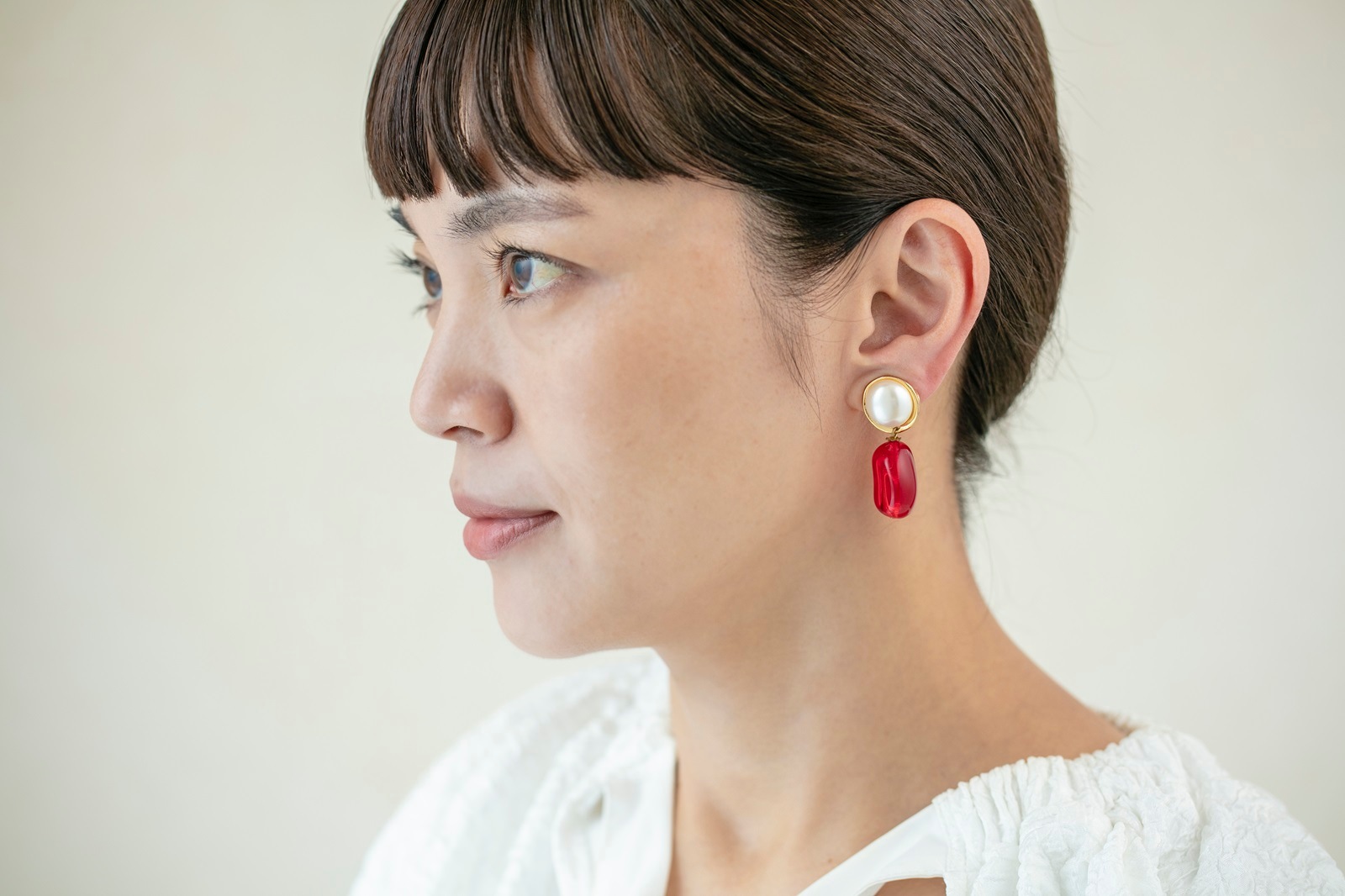 ルミエール バイカラーイヤリング パール×ルージュ 
