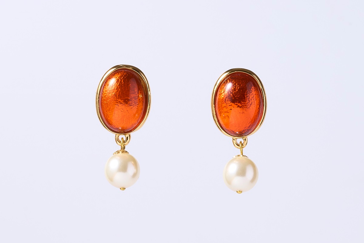 CHANEL オレンジビーズ ドロップピアス ヴィンテージガラス パールドロップピアス M オレンジ