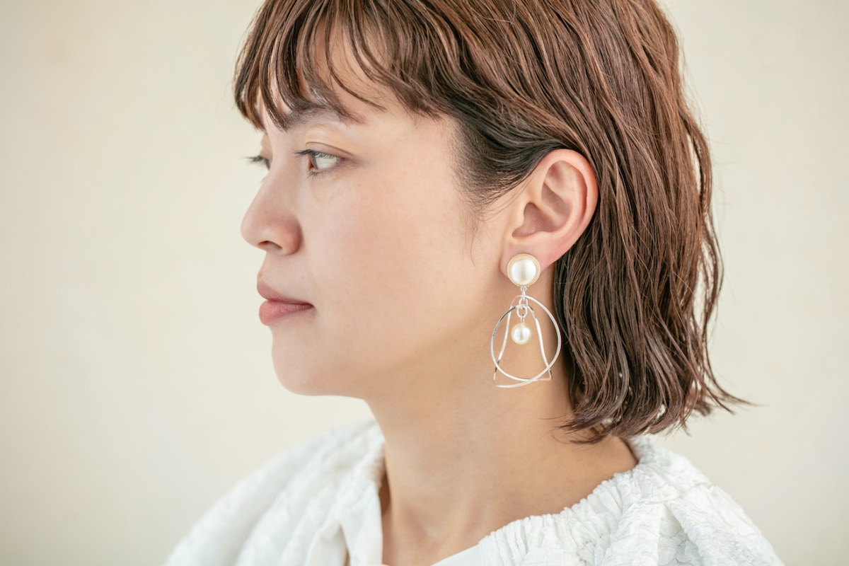 ダブルフープイヤリング シルバーパール