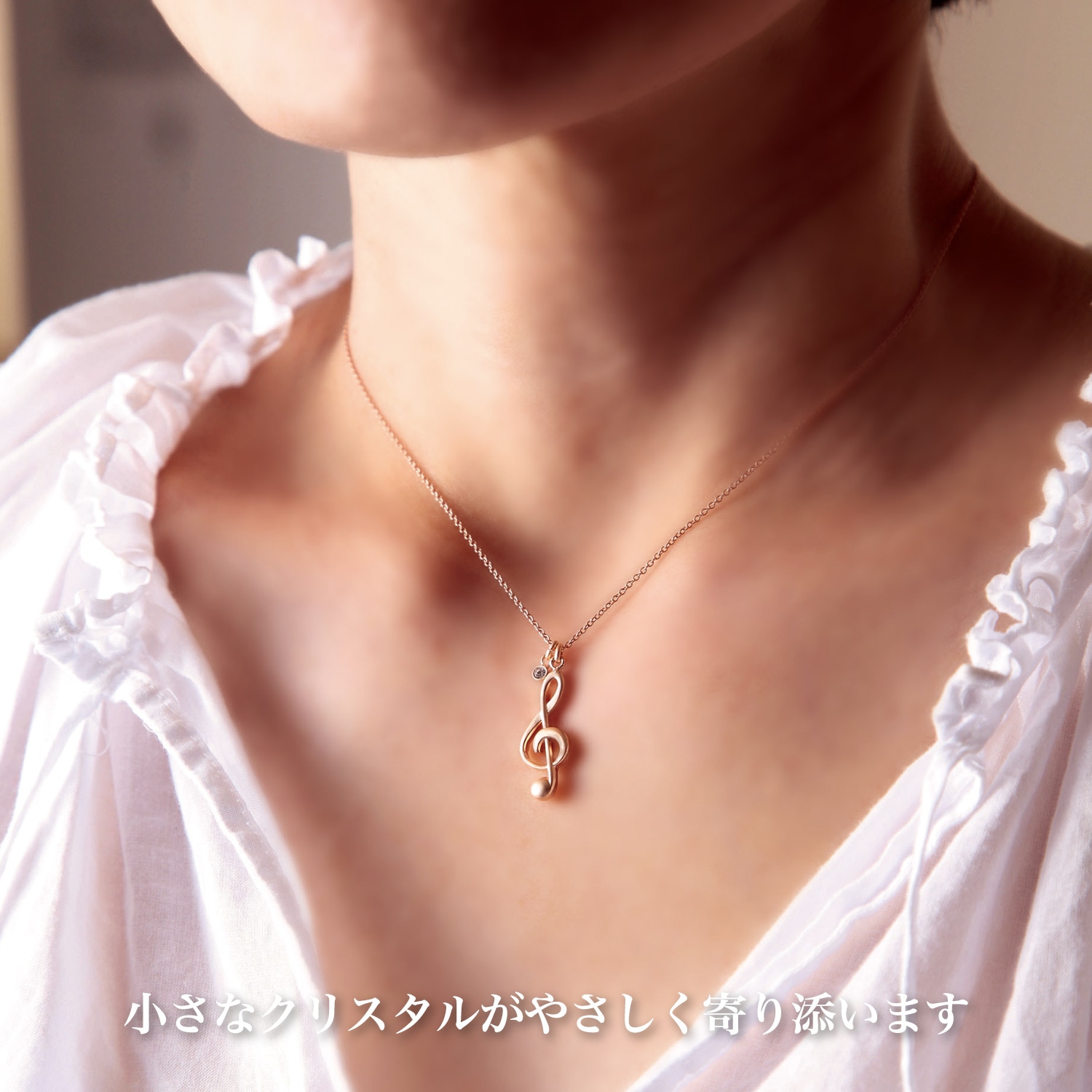 ゴールド シンプルネックレス クリアストーン ファイン ネックレス ブラス＆クリスタル イエローゴールド ト音