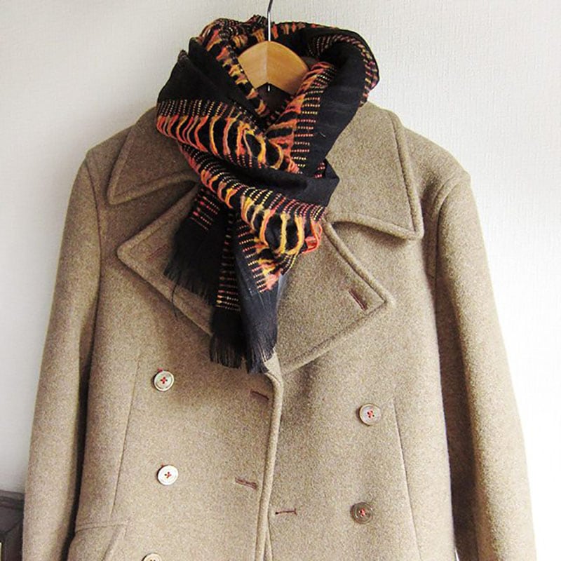 メンズマフラー スラブ糸タック入り オレンジ ウール混 やや薄手の大人っぽいマフラー イタリア製 28 184cm 秋冬マフラー マフラーメンズ ストール 襟巻き 男性用 冬マフラー 冬ストール メンズ 男性 Cep イタリアで作ったストールとマフラーのお店