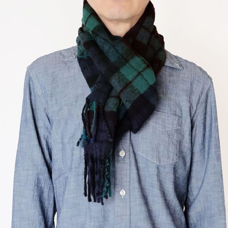 メンズマフラー チェック ネイビーグリーン ウール混 イタリアの男性用マフラー 32cm幅 184cm 冬の防寒 通勤通学におすすめ すべての商品 Cep イタリアで作ったストールとマフラーのお店