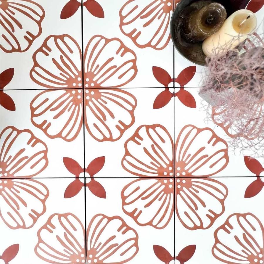 ベトナムタイル フローラガーデン ピンク 200×200mm ケース販売 13枚入