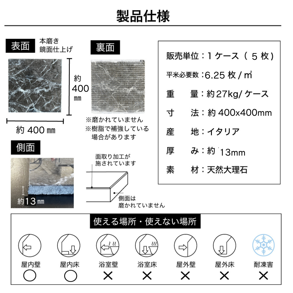 天然大理石 グリジオカルニコ 400角 ケース（5枚)販売