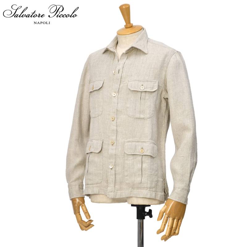 【くま 様】Salvatore Piccoloヘリンボンリネンシャツジャケット SUMMER SALE】Salvatore Piccolo【サルバトーレ ピッコロ】サファリ