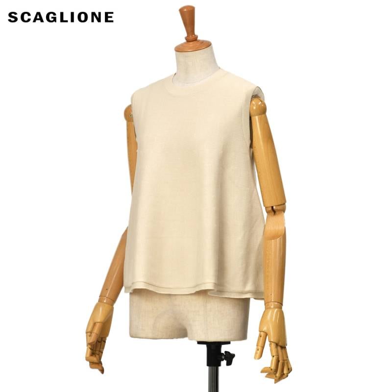 【新品アウトレット】スカリオーネ SCAGLIONE ハイゲージ レーヨンコットン スキッパー 長袖 ポロニット ベージュ【サイズ表記なし（S位）】【レディース】 新品アウトレット】スカリオーネ SCAGLIONE ハイゲージ レーヨン