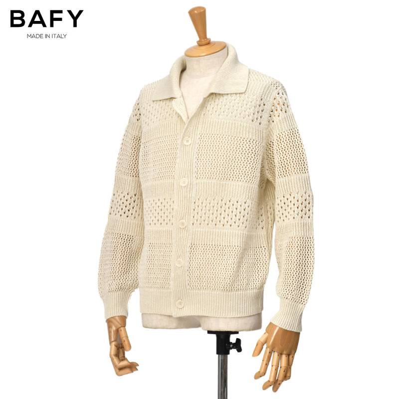 25ss BAFY スキッパーメッシュニットポロ　コットンリネン　クラシコ リラックスルーズ透かし編みメッシュニットスキッパーポロシャツ MONO