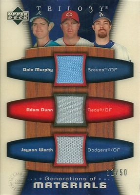 Dale Murphy / Adam Dunn / Jayson Werth 2005 UD Trilogy Generations of Materials Triple 50枚限定！(11/50) / デール マーフィー / アダム ダン / ジェイソン ワース