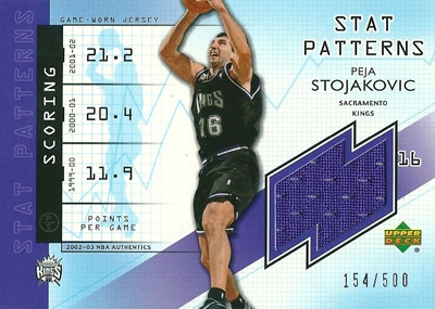 ペジャ・ストヤコビッチ Peja Stojakovic 02/03 UD Authentics Stat Patterns Jersey 154/500