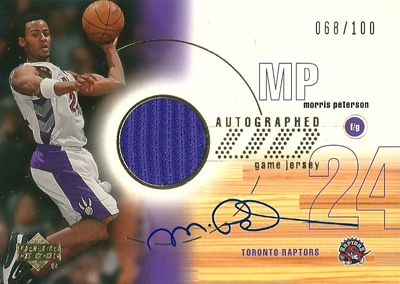 モリス・ピーターソン NBAカード Morris Peterson 01/02 Upper Deck Game Jerseys Autographs 068/100