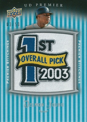 デルモン・ヤング MLBカード Delmon Young 2008 UD Premier Stitchings 03/50