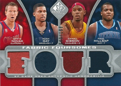 スティーブ・ノヴァック / ルディ・ゲイ / ダニエル・ギブソン / ポール・ミルサップ  NBAカード Steve Novak / Rudy Gay / Daniel Gibson / Paul Millsap 09/10 SP Game Used Fabric Foursomes 040/199