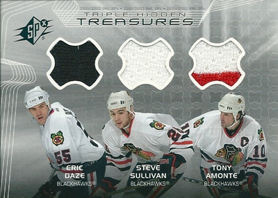 エリック・ダーゼ / スティーブ・サリヴァン / トニー・アモンテ NHLカード Eric Daze / Steve Sullivan / Tony Amonte 2001/02 SPx Triple Hidden Treasures
