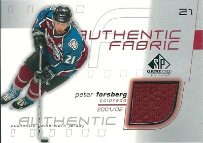 ピーター・フォースバーグ NHLカード Peter Forsberg 2001/02 SP Game Used Authentic Fabric