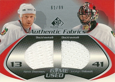 アレクセイ・ザムノフ / ジョセリン・ティボー NHLカード Alexei Zamnov / Jocelyn Thibault 2003/04 SP Game Used Authentic Fabrics Dual 61/99