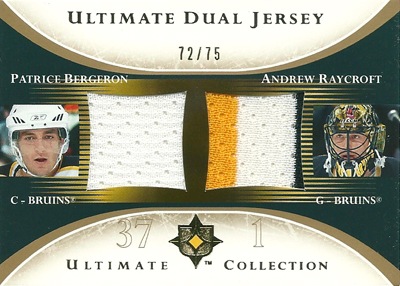 パトリス・ベルジェロン / アンドリュー・レイクロフト NHLカード Patrice Bergeron / Andrew Raycroft 2005/06 UD Ultimate Collection Dual Jersey 72/75