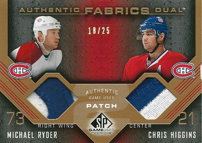 マイケル・ライダー / クリス・ヒギンス NHLカード Michael Ryder / Chris Higgins 2007/08 SP Game Used Authentic Fabrics Duals Patches 18/25