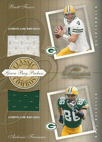 ブレット・ファーブ / アントニオ・フリーマン NFLカード Brett Favre / Antonio Freeman 2001 Donruss Classics Classic Combos Jersey 004/100