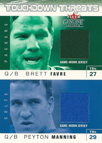 ブレット・ファーブ / ペイトン・マニング NFLカード Brett Favre / Peyton Manning 2003 Fleer Genuine Insider Touchdown Threads Jerseys 136/200