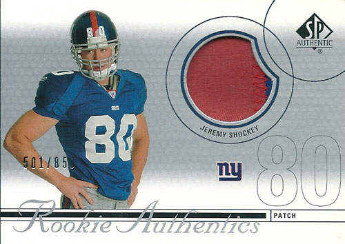 ジェレミー・ショッキー NFLカード Jeremy Shockey 2002 SP Authentic Rookie Authentics Patch 501/850