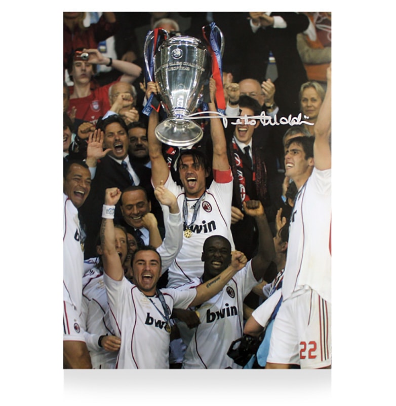 パオロ・マルディーニ 直筆サインフォト Paolo Maldini Signed AC Milan Photo: 2007 UEFA Champions League Winner