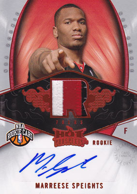 Marreese Speights　2008/09 Fleer Hot Prospects Rookie Patch Autograph Red Hot 25枚限定！
