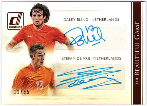 デイリー・ブリント / ステファン・デ・フライ 2015 Panini Donruss The Beautiful Game Combo Signatures Auto 11/65 直筆サインカード / Daley Blind /Stefan De Vrij