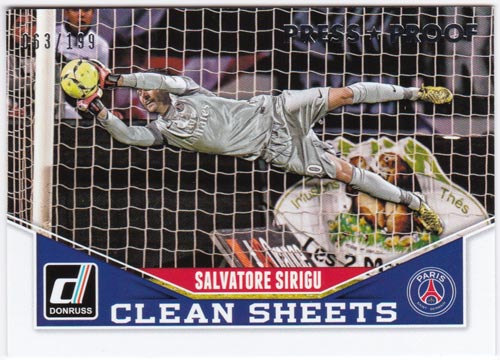 サルヴァトーレ・シリグ 2015 Panini Donruss Clean Sheets Silver Press Proof 063/199 Salvatore Sirigu